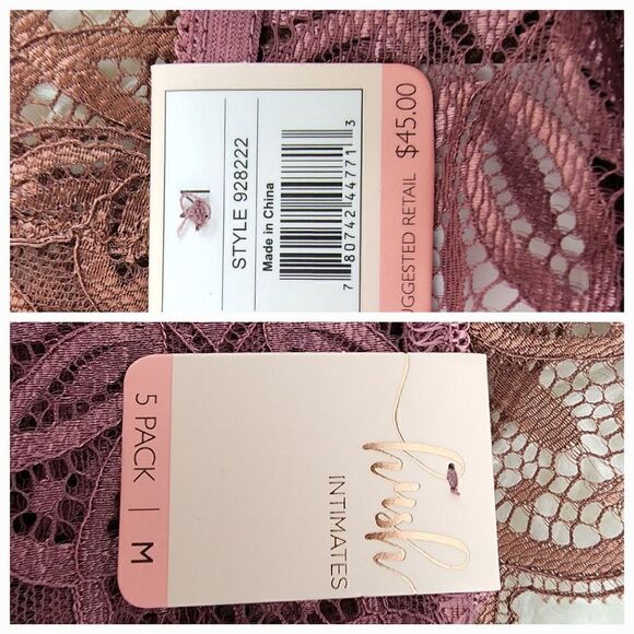 Hush THONG MEDIUM Multicolor Lace mesh 5 pack Intimates - Picture 6 of 6